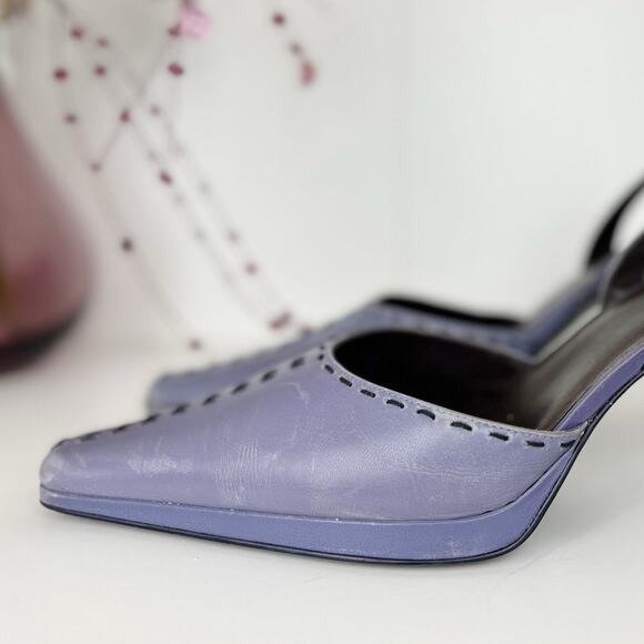 Nine West Injer Leather Slingback Square Toe Block Heels Purple Smoke Size 8.5 M - Picture 2 of 14